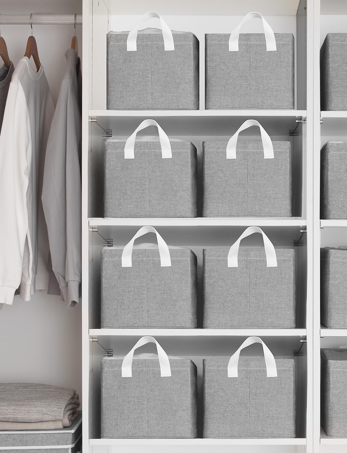 StorageWorks 2-Pack Gray Fabric Closet Organizers with Handles & Metal Frame - Storage Bins, Shelves Baskets for Home Organization - Perfect for Closet, Pantry, Bathroom & Bedroom Storage