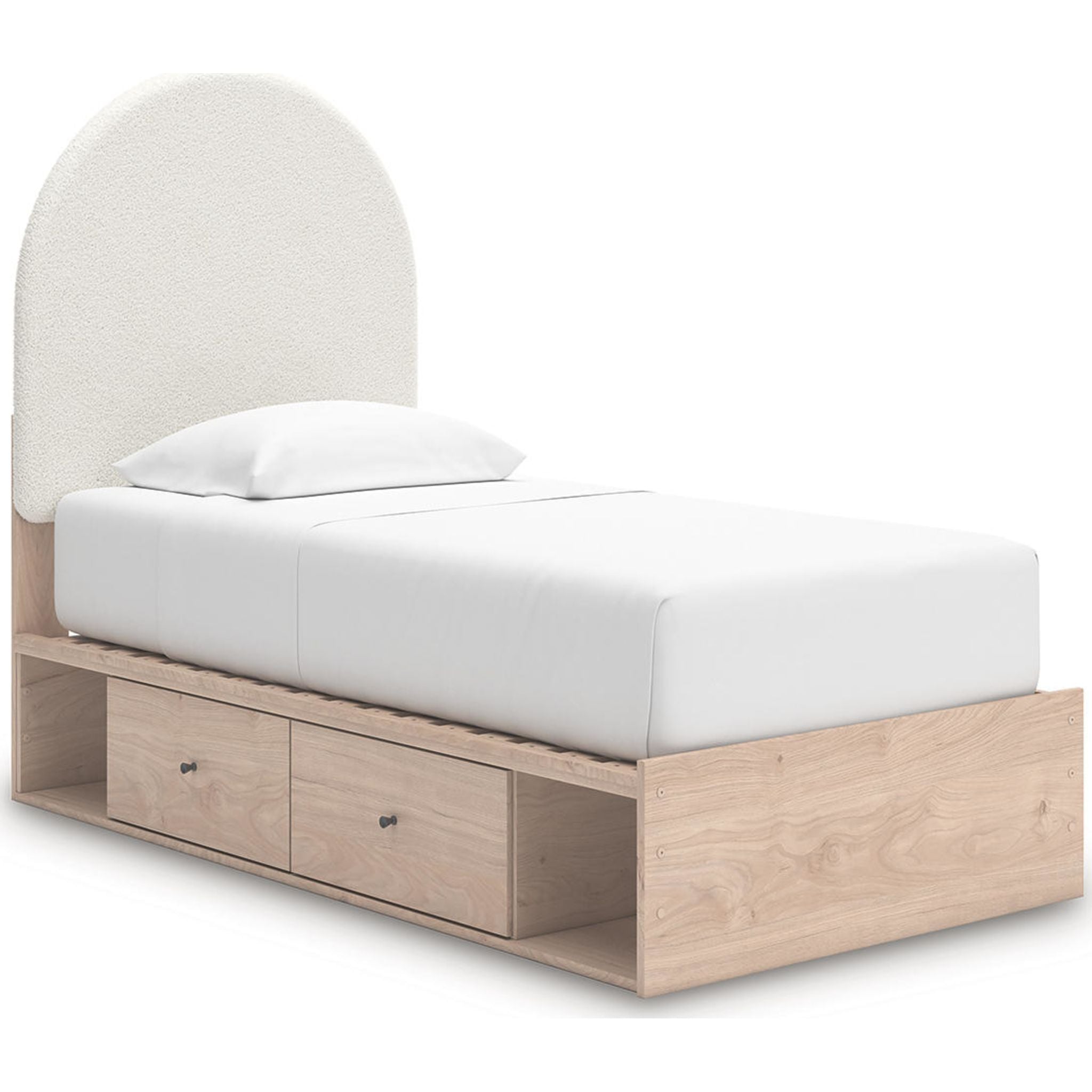 Arloster Platform Bed Frame with 2 Storage Drawers - Modern Tan & White Wooden Bed - Perfect for Small Bedrooms, Guest Rooms & Studio Apartments