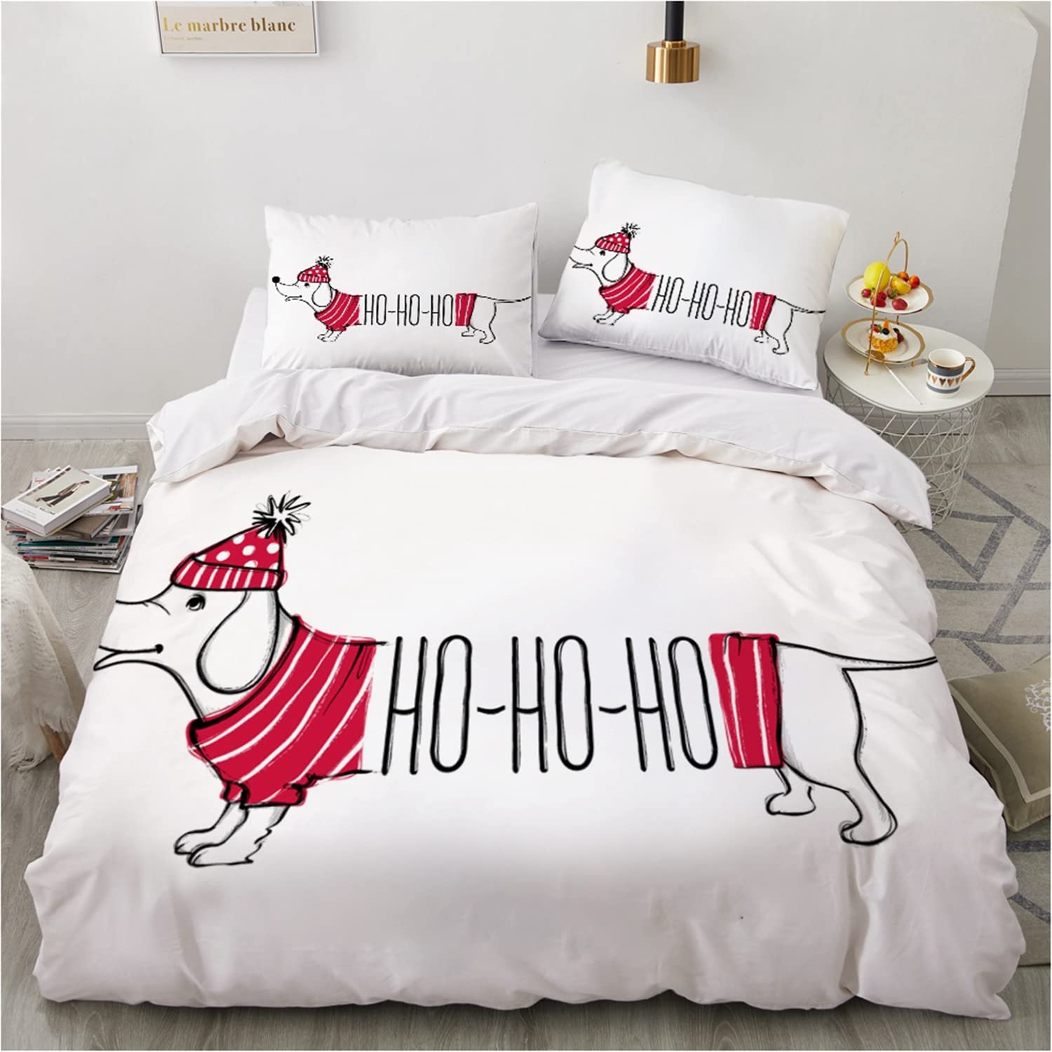 Christmas Quilt Cover Set - Twin/Full/Queen/King Size Bedding with Pillowcases - Santa Claus Moose Holiday Puppy Ball Design - 2/3/4PCS (Queen Size 3PCS) - Perfect for Kids' Bedrooms, Holiday Guest Rooms & Festive Home Decor