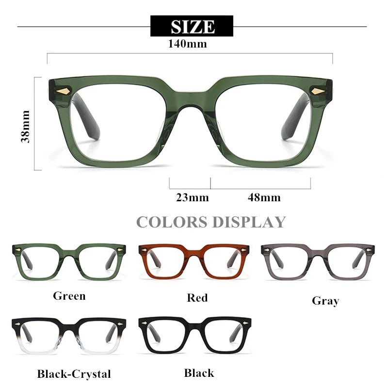 Stylish Black Unisex Square Acetate Eyeglasses with Full Rim - Trendy Thick Frame for Men & Women - Perfect for Reading, Work, and Fashion Accessories (Model 914023)