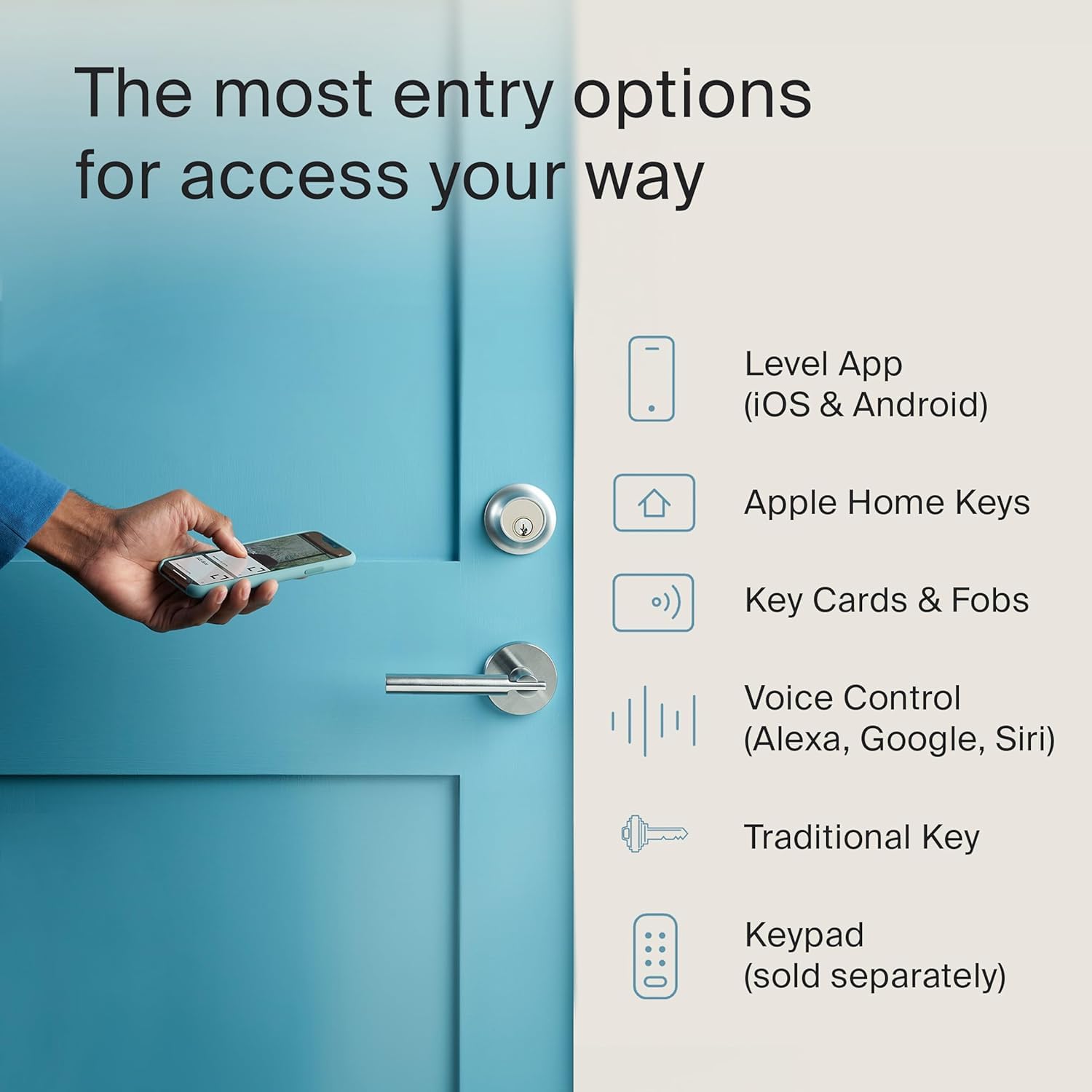 Level Lock+ WiFi Deadbolt Smart Lock - World's Smallest Smart Lock with Apple Home Key - Remote Access via iOS/Android App - Compatible with Apple Home, Alexa & Google Home (Satin Chrome) - Perfect for Smart Homes, Vacation Rentals & Airbnb Properties