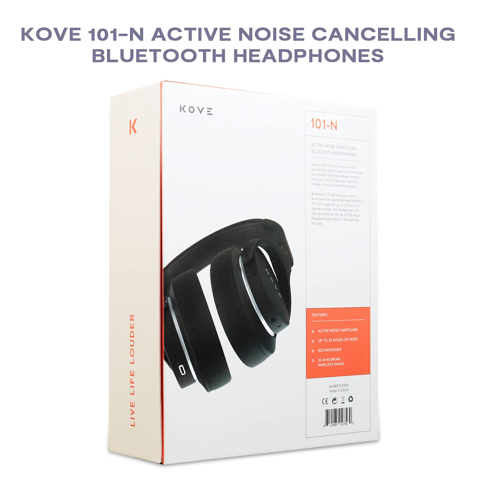 KOVE 101-N Active Noise Cancelling Wireless Bluetooth Headphones - Over-Ear Hi-Res Audio with Deep Bass, 200H Battery Life, Memory Foam Earpads | Built-in Mic for Calls | Perfect for Travel, Home Office & Commuting