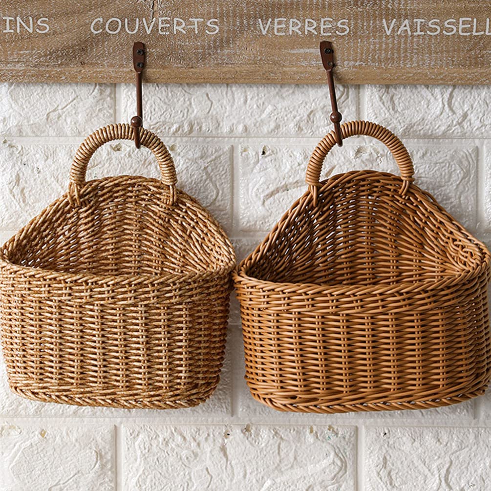 Cabilock Handwoven Woven Belly Basket - Plastic Cutlery Storage Organizer & Hanging Bin for Kitchen, Table, Cabinet, Pantry - Perfect for Forks, Spoons, Napkins & Serving Utensils (21x19cm) - Ideal for Dining Room Organization, Party Serving & Small Space Storage