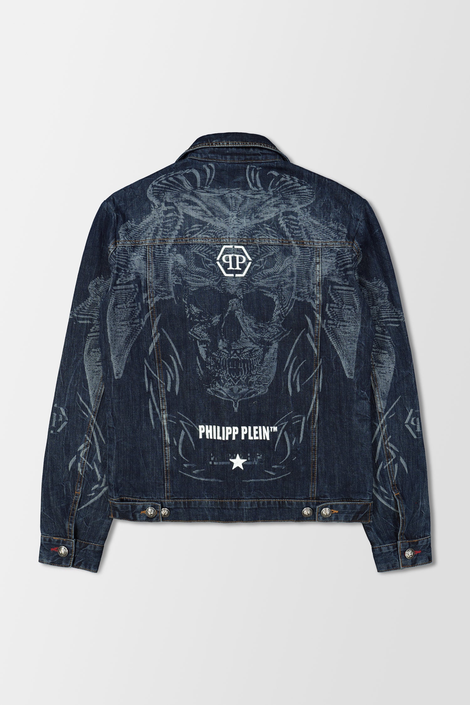 Philipp Plein Dark Blue Denim Jacket for Men - Trendy Psychosocial Design - Perfect for Casual Outfits & Streetwear Fashion