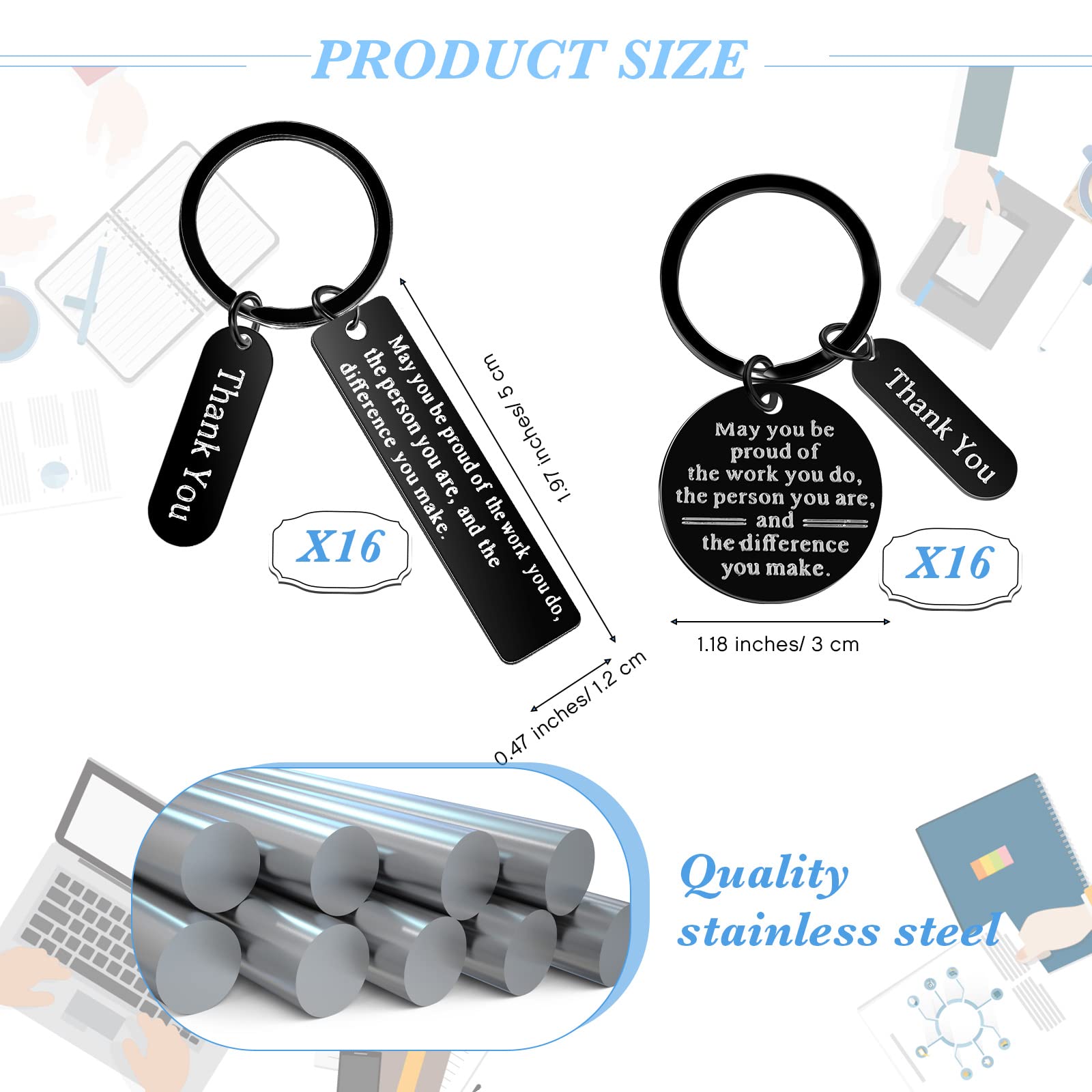 32 Pcs Bulk Thank You Keychains - Employee Appreciation Gifts for Coworkers, Volunteers, Women & Men - Perfect for Christmas, Corporate Events & Recognition Awards