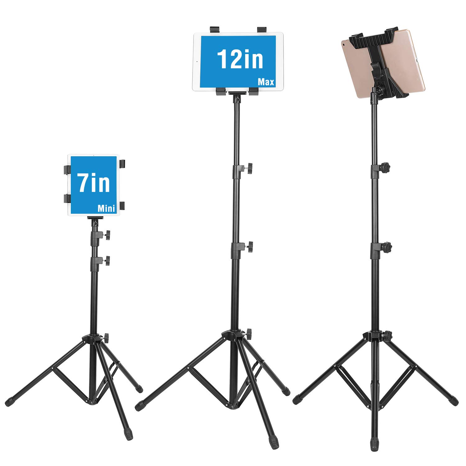 Adjustable iPad Tripod Stand with Sturdy Clamp - Foldable Floor Tablet Holder for iPad Mini/Air/Pro (1-12.9 Inch) - Perfect for Music, Video Calls & Reading - Includes Carrying Case Gift
