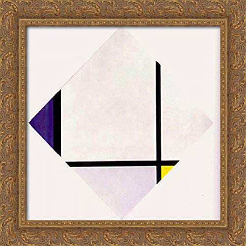 Piet Mondrian Blue Gray Yellow Abstract Canvas Art - 20x20 Inch Gold Ornate Wood Framed Wall Decor for Living Room, Office & Modern Home Decor