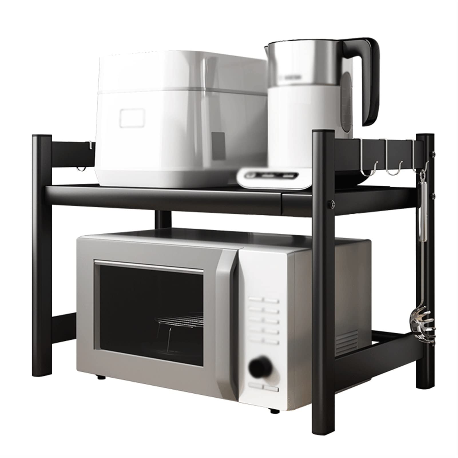 Adjustable Printer Stand for Office & Home - 2-Tier Desktop Printer Shelf with Telescopic Design, Microwave Oven Rack & Rice Cooker Storage - Perfect for Workspace Organization & Kitchen Countertop Storage