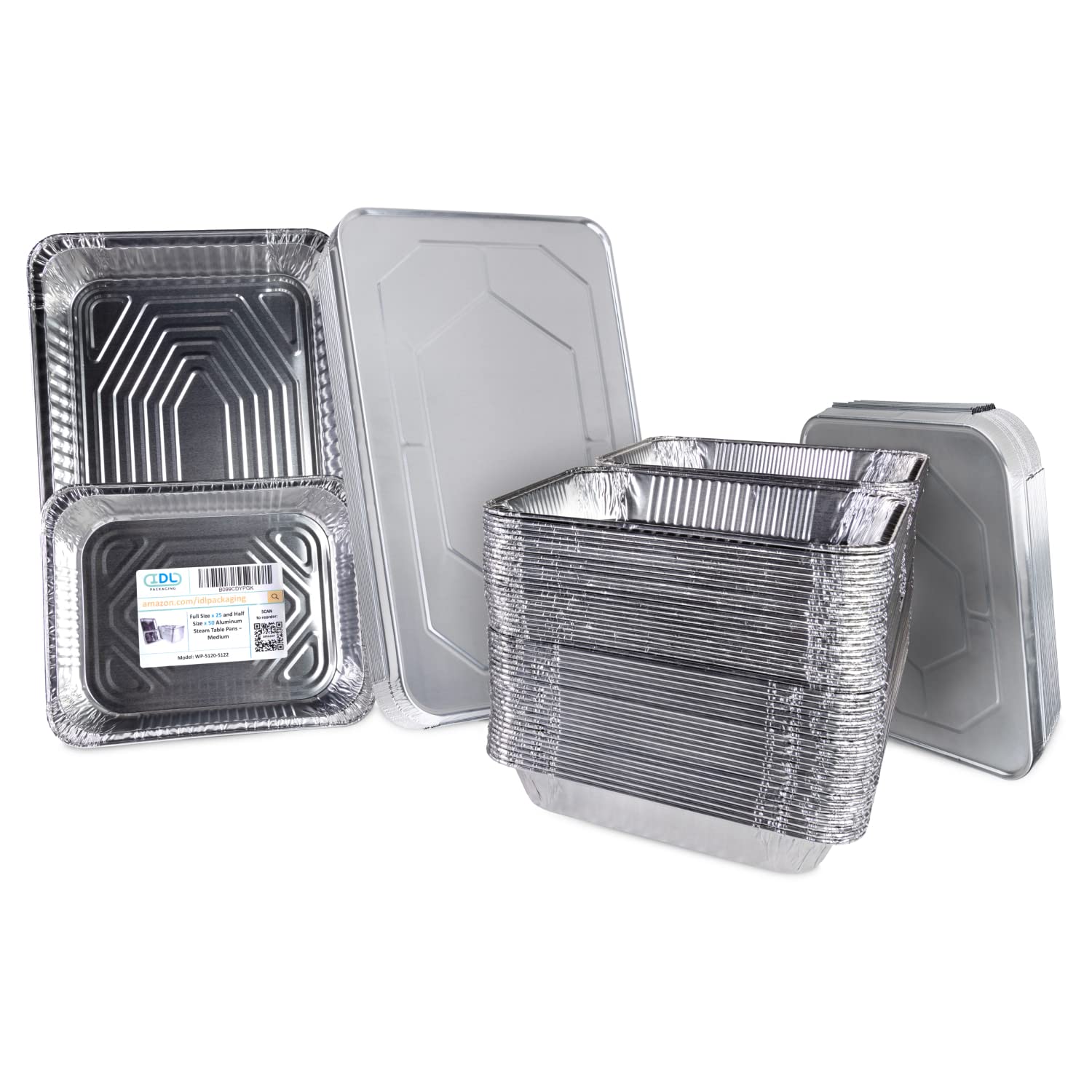Disposable Aluminum Foil Pans with Lids - 75pc Catering Set (25 Full Size & 50 Half Size Steam Table Pans) - Perfect for Buffet, Party, BBQ, Food Service & Meal Prep - Heavy Duty Disposable Cookware for Restaurants, Events & Home Use