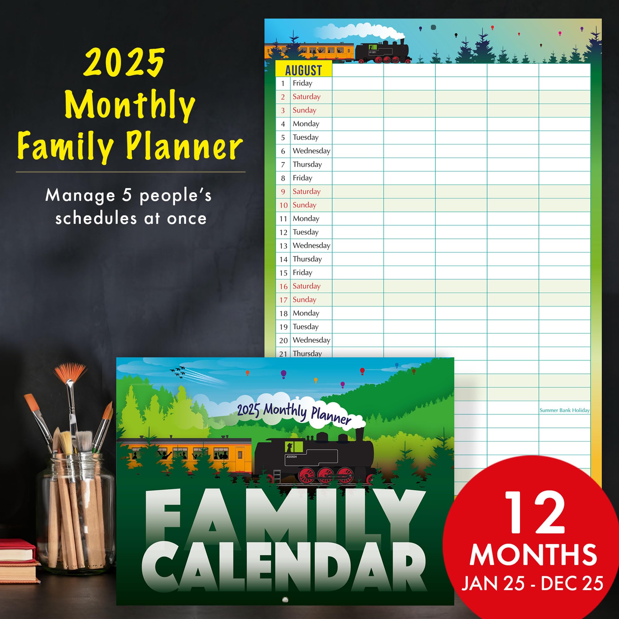 2025 Family Calendar - 5-Column Monthly Planner | Eco-Friendly CO2 Neutral Printing with Vegetable Ink | Fully Recyclable | Perfect for Home Organization & Family Scheduling