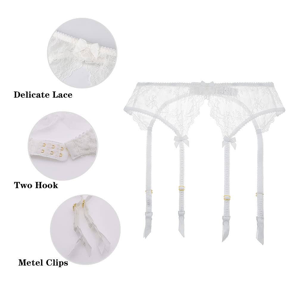 Sexy Women's Lace Garter Belt with 4 Adjustable Straps & Metal Clips - Stockings Holder for Lingerie, Bridal, Boudoir & Special Occasions