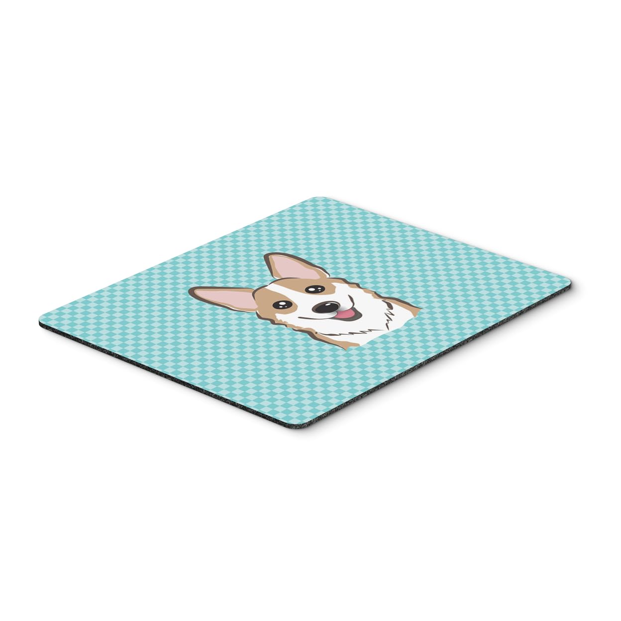 Checkerboard Blue Corgi Mouse Pad & Hot Pad - Large Washable Non-Slip Desk Mat for Office, Gaming & Home Computer Use - Perfect for Workstations, Laptops & as Decorative Trivet