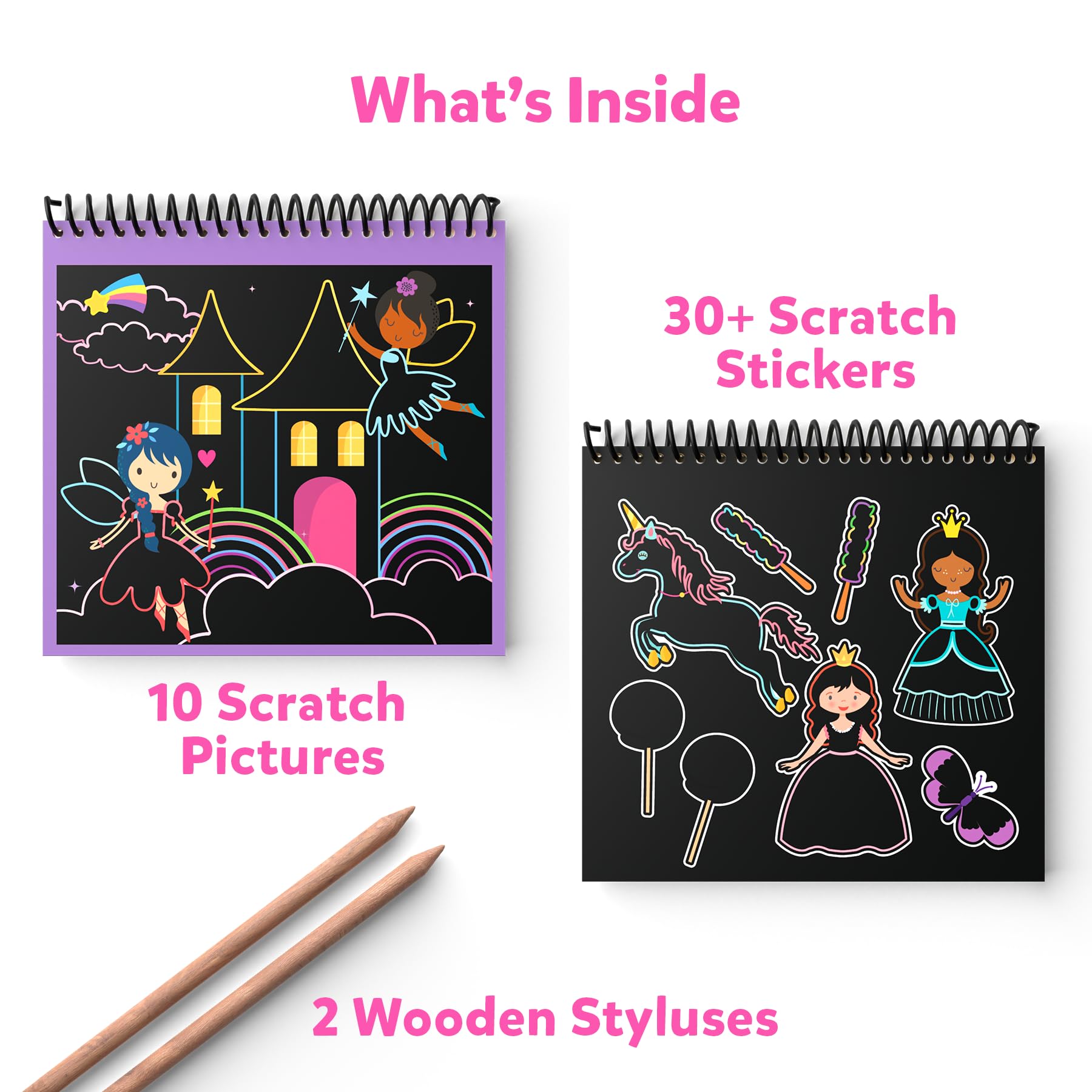 Skillmatics Scratch Art Book for Kids - Unicorns & Princesses DIY Craft Kit with 30+ Scratch Stickers, Travel Toys & Creative Supplies | Perfect Gift for Girls & Boys Ages 3-8 | Fun Activities for Birthday Parties, Road Trips & Rainy Day Play
