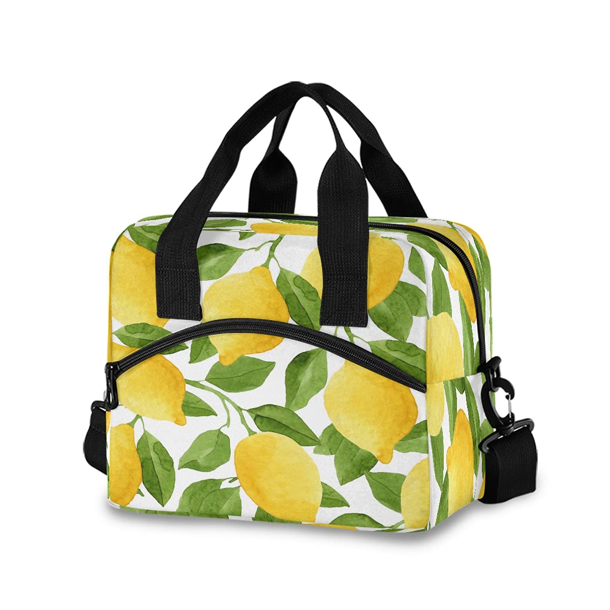 Insulated Lunch Bag with Lemon Leaves Design - Leakproof Cooler Tote for Office, Picnic & Hiking - Perfect for Women & Men to Carry Meals, Snacks & Fruits - BPA-Free Food Container for Work, School & Outdoor Activities