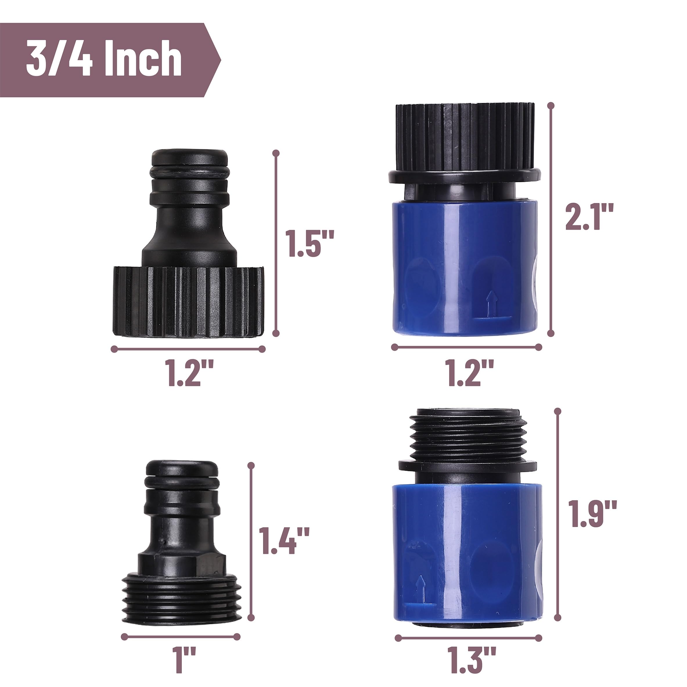 Bates 3/4 Inch Garden Hose Quick Connectors Set of 4 - Male & Female Plastic Water Hose Fittings with Quick Release for Easy Irrigation, Lawn Watering & Outdoor Cleaning