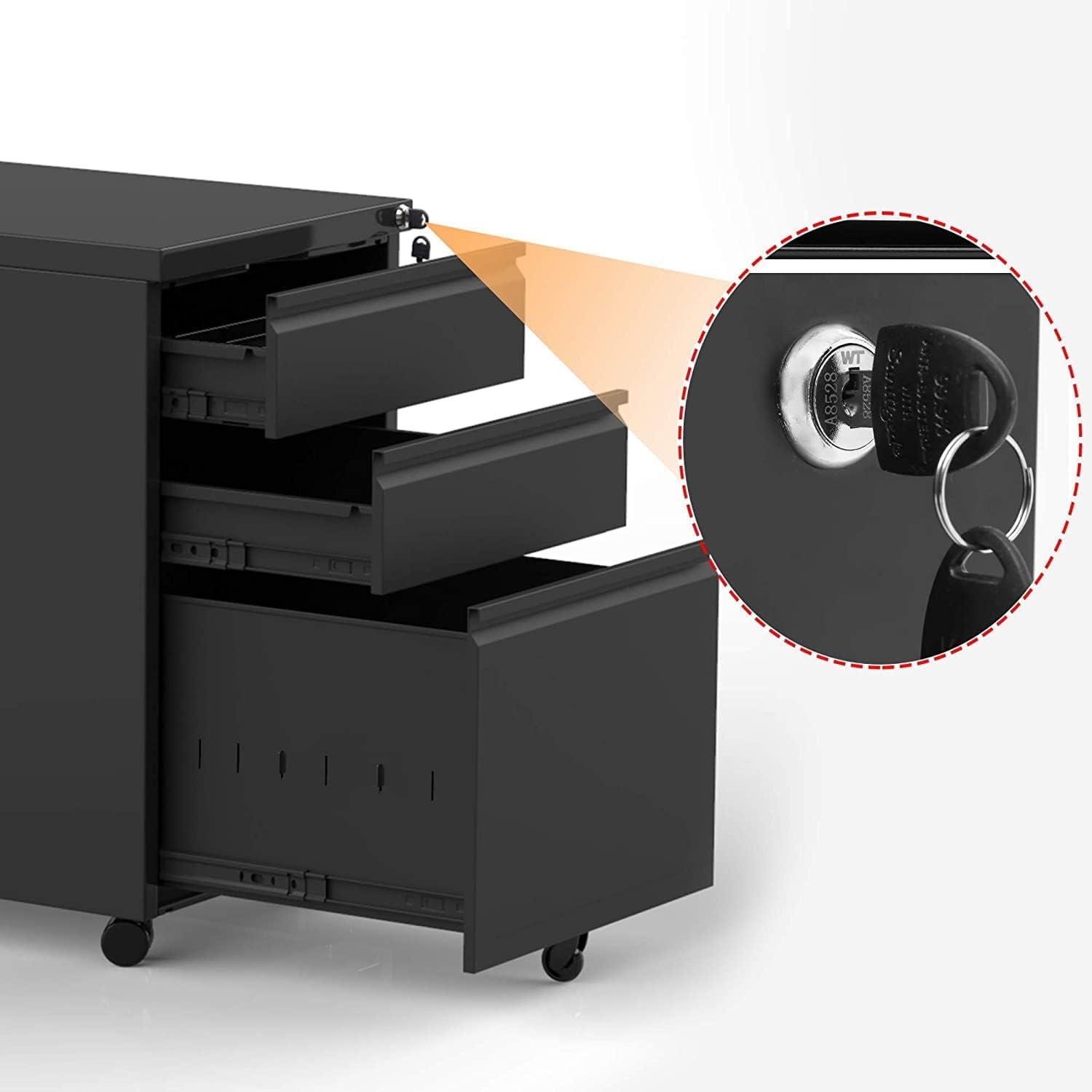 SUPEER 3-Drawer Rolling Metal Filing Cabinet - Under Desk Lockable Storage with Hanging Files for Office Documents, Stationery & Printers | Perfect for Home Office & Workspace Organization