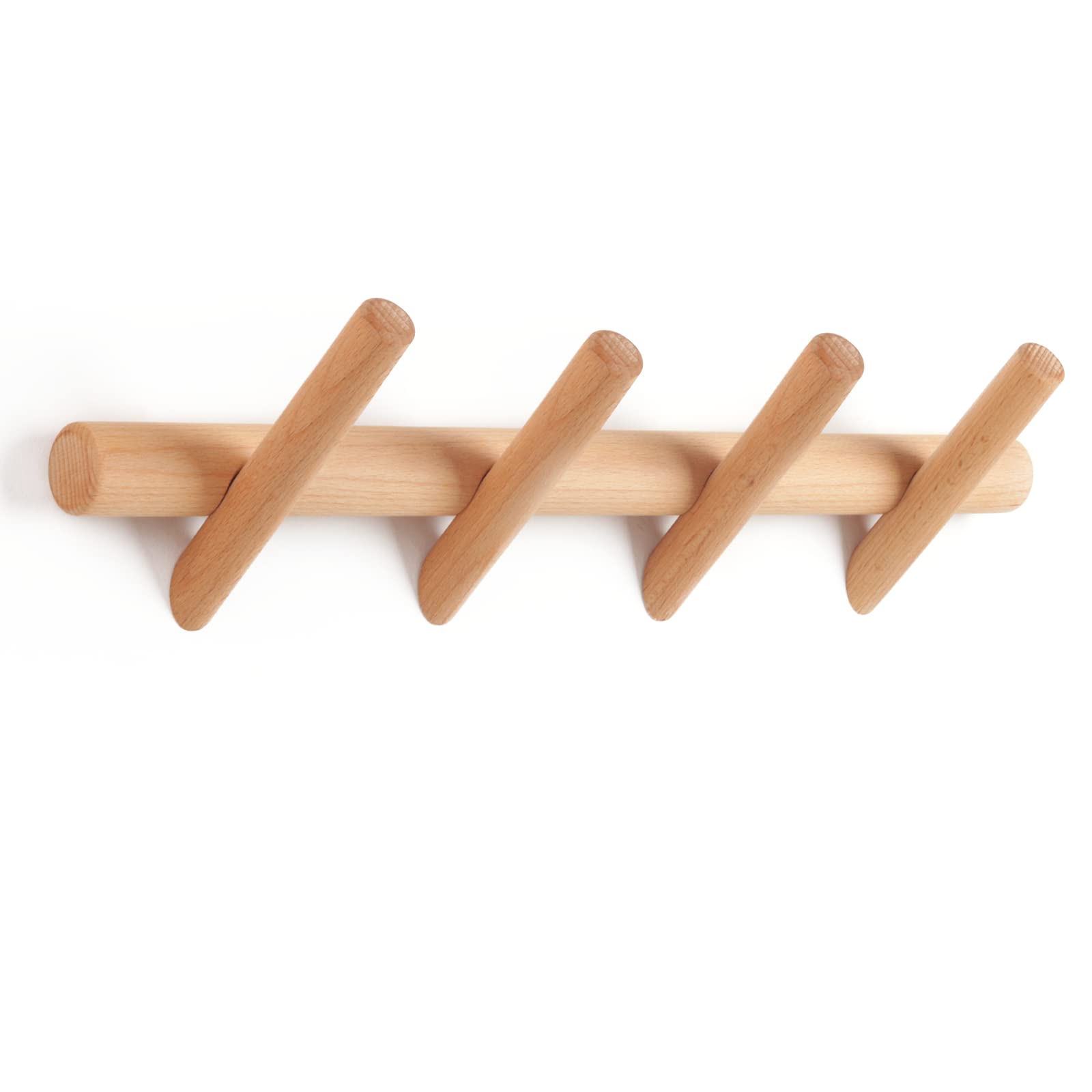 Modern Wooden Coat Rack Wall Mounted - 4 Pegs Wood Wall Hooks for Hanging Clothes, Robes, Towels & Hats | Space-Saving Entryway, Bedroom & Bathroom Organizer | Perfect for Small Spaces & Home Decor