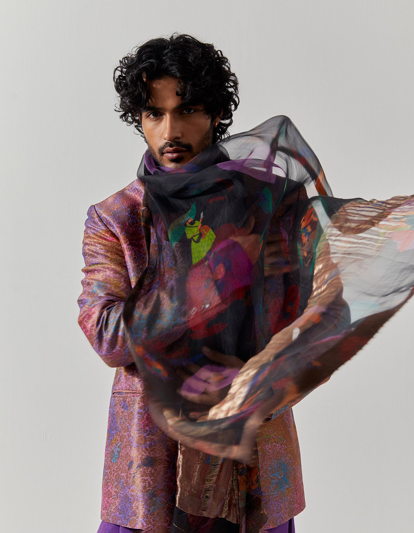 Elegant Dupatta Chanderi Silk Scarf - Midnight Vineyard Design - Perfect for Weddings, Parties & Festive Occasions