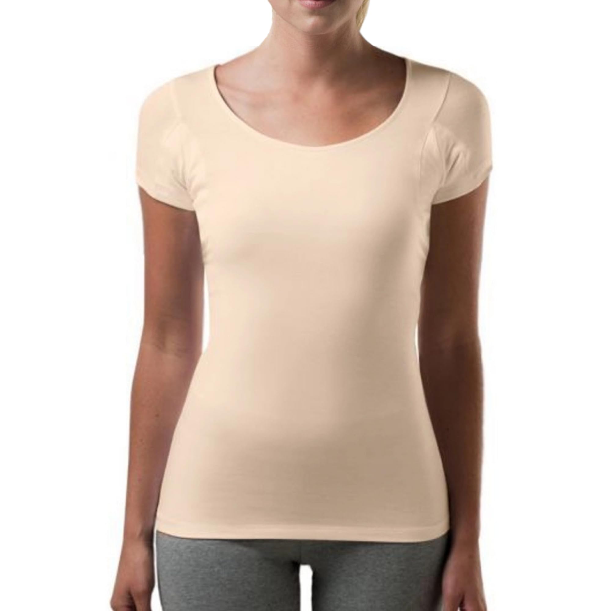T THOMPSON TEE Women's Sweatproof Undershirt - Scoop Neck Slim Fit V-Neck with Built-in Sweat Pads | Moisture Wicking Anti-Perspirant Shirt for Workouts, Yoga & Everyday Wear