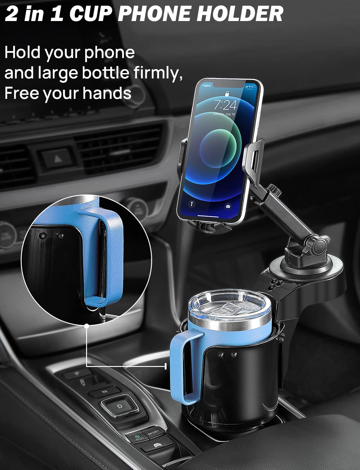 JOYTUTUS Car Cup Holder Phone Mount - Adjustable Long Neck Phone Holder for iPhone & Android - Perfect for Road Trips, Commuting & Hands-Free Driving