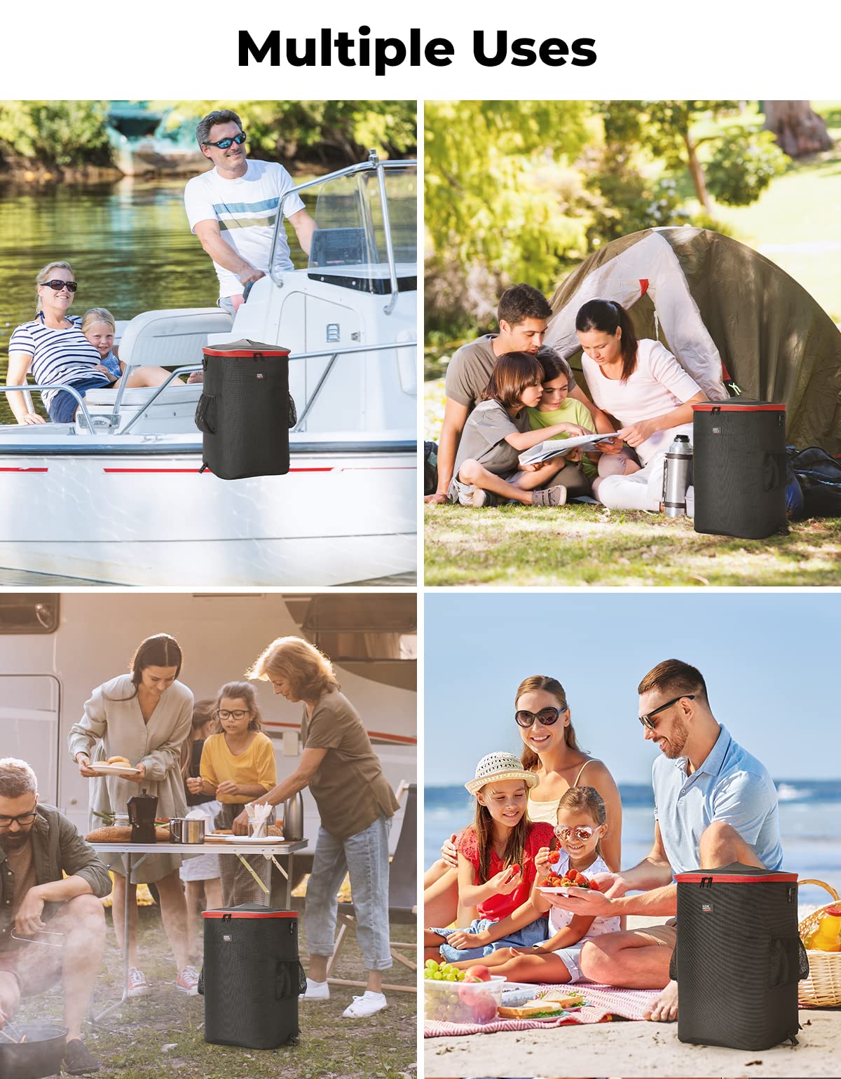 KEMIMOTO Collapsible Boat Trash Can with Lid - Portable Reusable Garbage Bin for Boating, Camping, RV, Pontoon & Kayak | Waterproof Outdoor Storage Bag for Marine & Travel Use