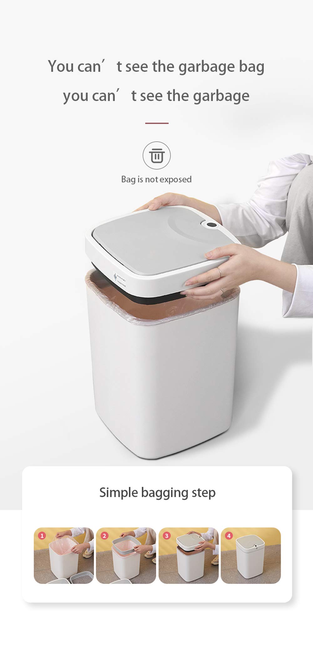 Automatic Sensor Trash Can - 4.7 Gallon Touchless Metal Garbage Bin with Pearl White Finish for Office, Bathroom & Kitchen - Hands-Free Waste Disposal Solution