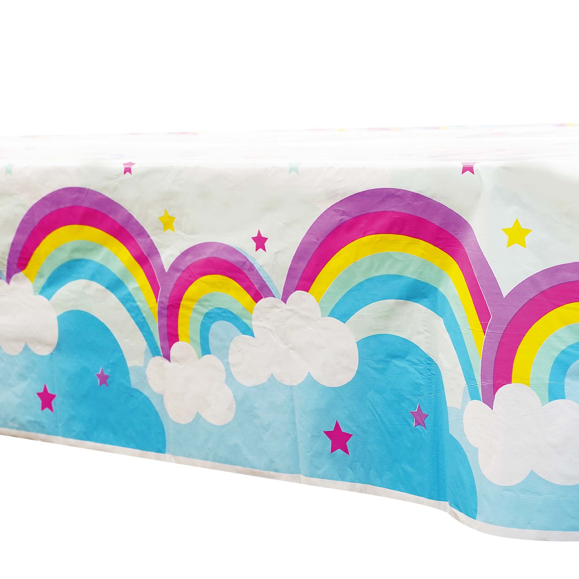 Rainbow and Clouds Printed Rectangular Table Cover 54 x 108 Inches - Waterproof Party Tablecloth for Kids Birthday, Baby Shower & Outdoor Picnic Decorations