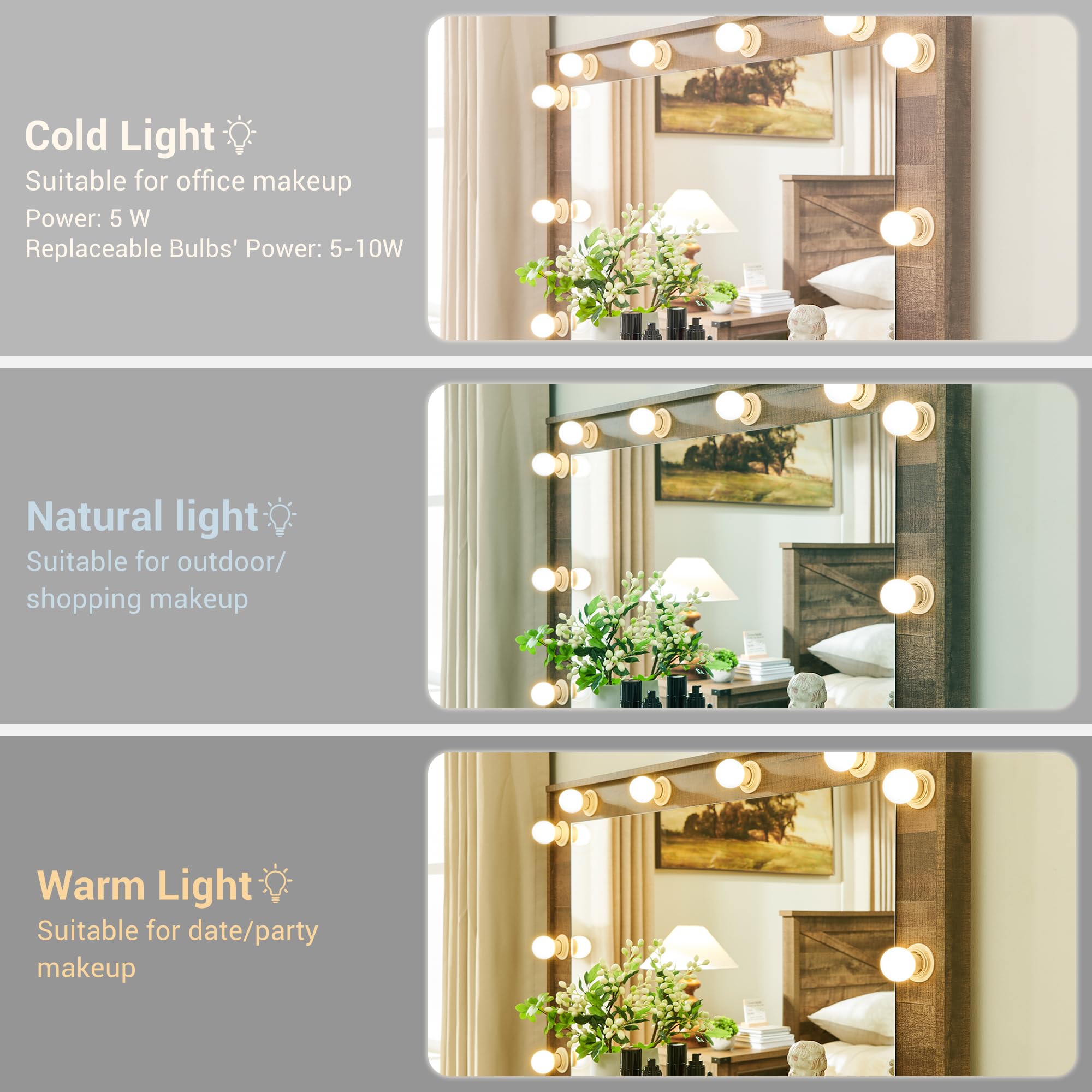 Farmhouse Makeup Vanity Desk with Mirror and Lights - 43