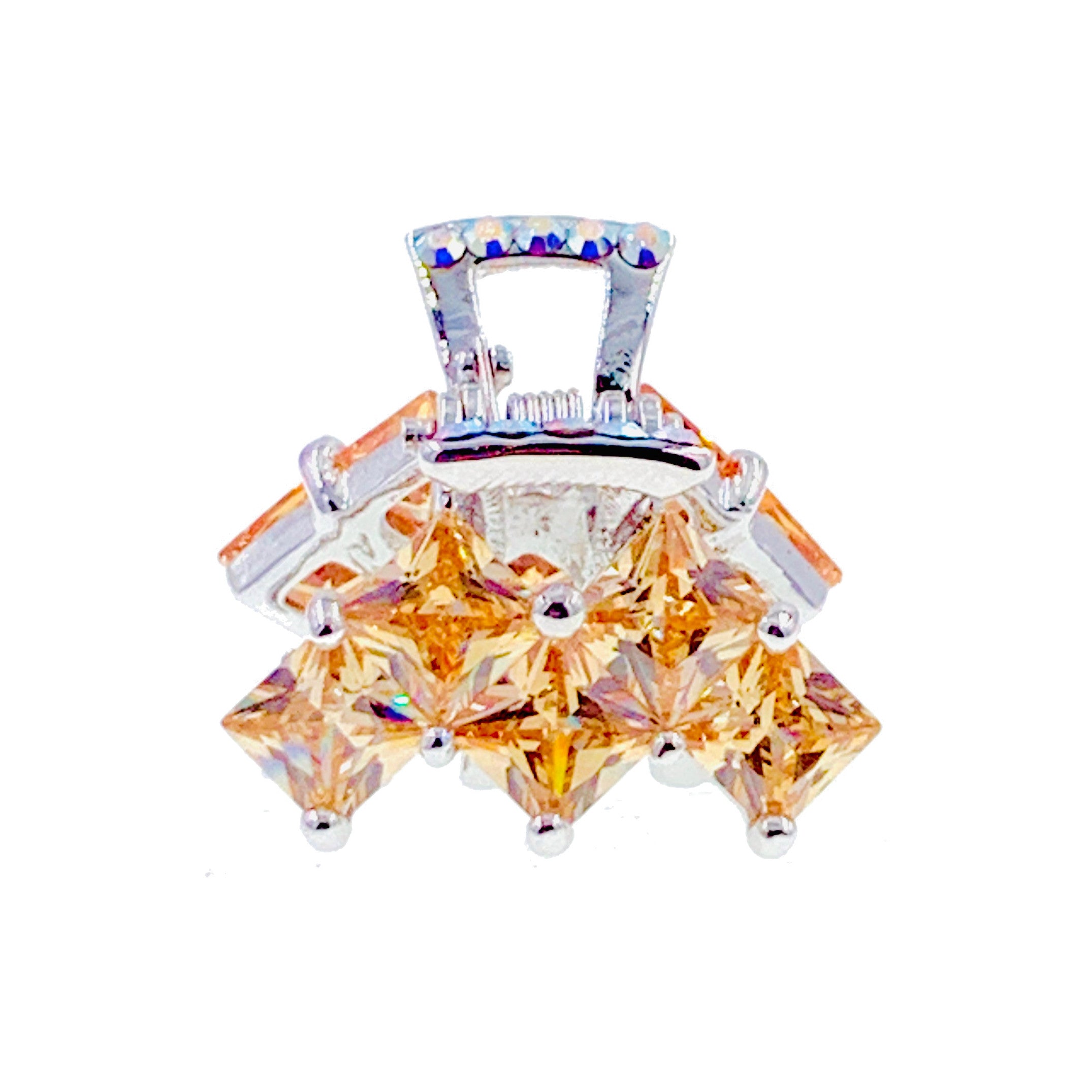Giacinta Square Hair Claw Clip - Cubic Zirconia CZ Crystal Silver Base in Purple, Amber & Pink | Elegant Hair Accessory for Parties, Weddings & Everyday Wear
