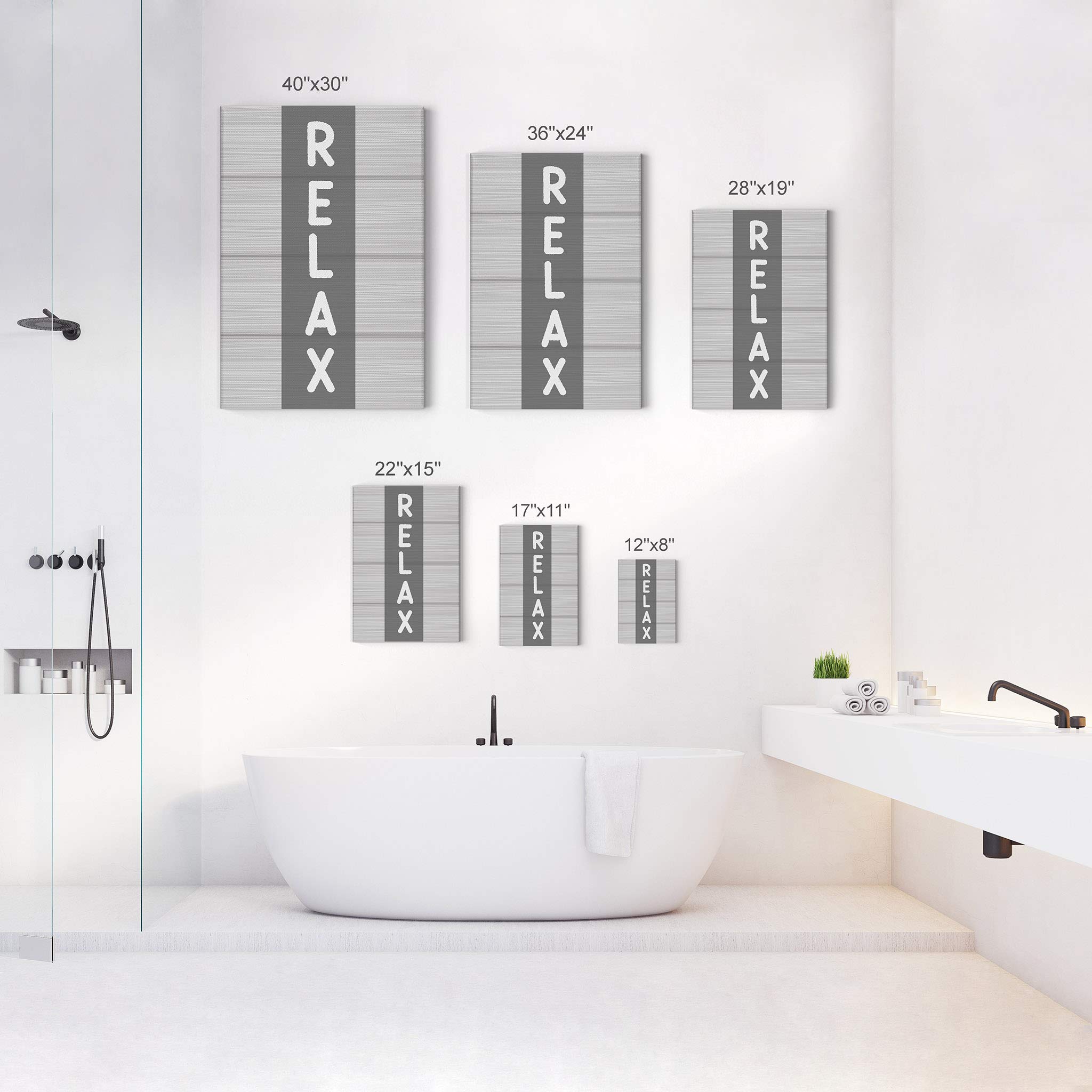 Funny Bathroom Canvas Print - Relax Grey Typography Wall Art for Home Decor | Ready to Hang 12x8