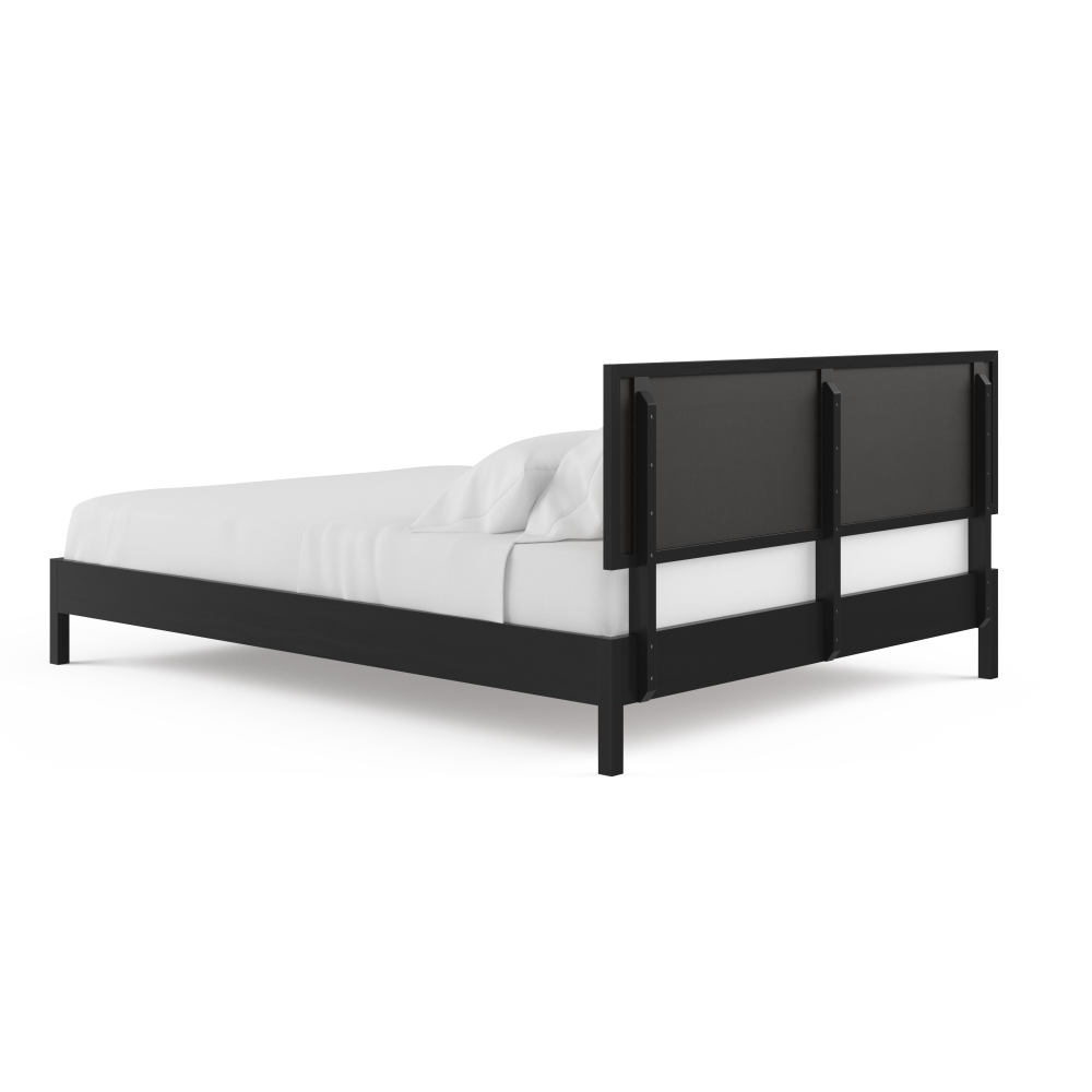 Black Queen Size Rattan Bed Frame - Handwoven Wicker Headboard, Sturdy Wooden Slat Support for Bedroom, Guest Room, or Vacation Home Decor