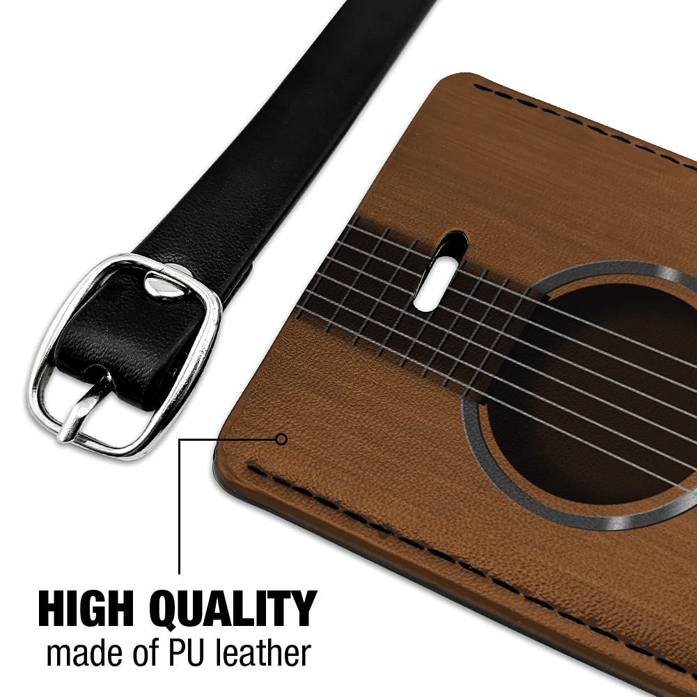 Premium Leather Luggage Tag for Suitcases & Carry-Ons - Customizable ID Card Holder with Guitar String Design - Perfect for Travel, Business Trips & Music Lovers