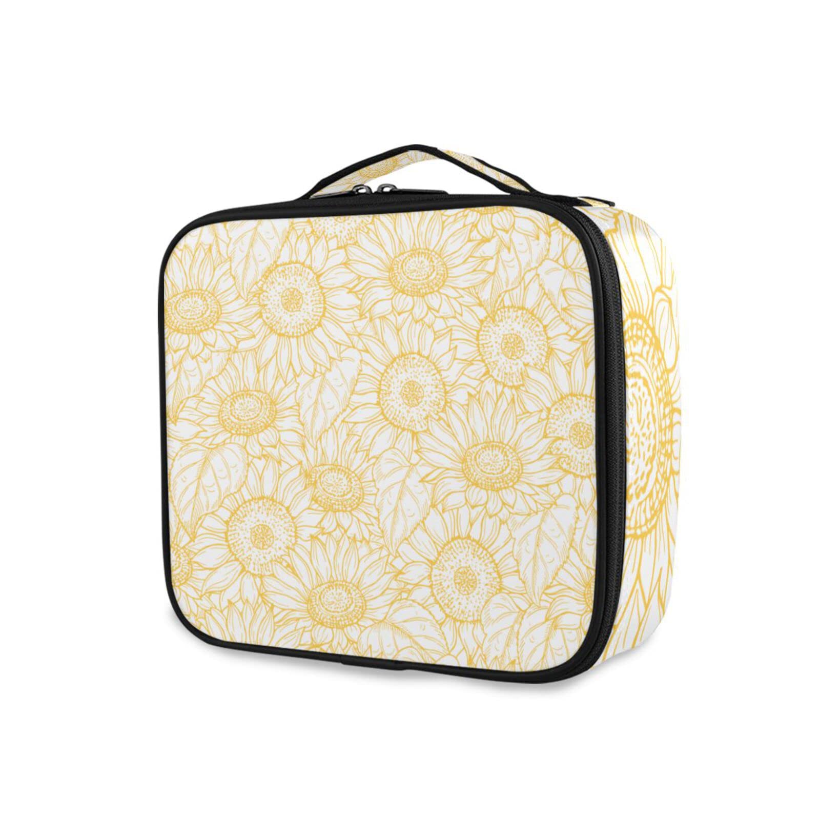 Sunflower Makeup Bag Travel Organizer with Dividers for Women - Perfect for Cosmetics & Jewelry Storage
