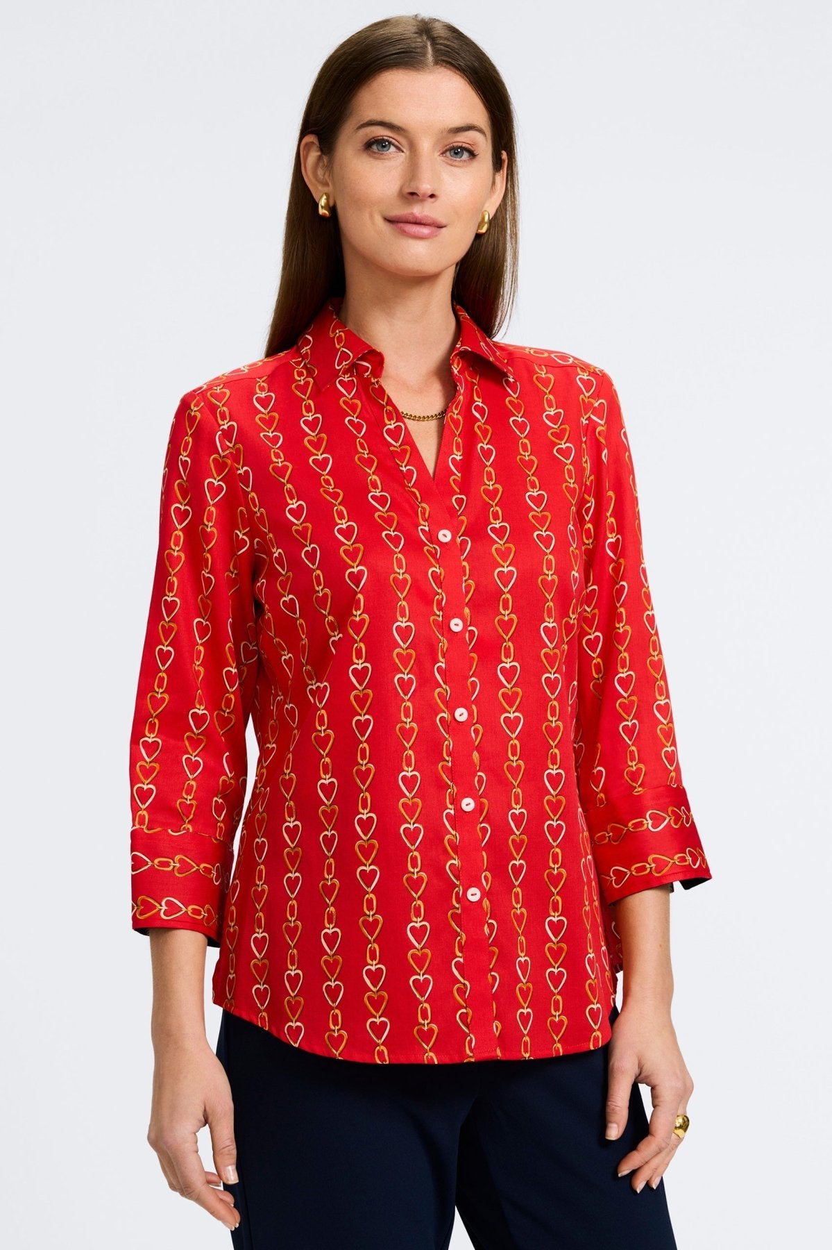 Mary Love Chain 3/4 Sleeve Shirt for Women | Stylish Casual Blouse | Perfect for Office, Date Night & Spring Outfits