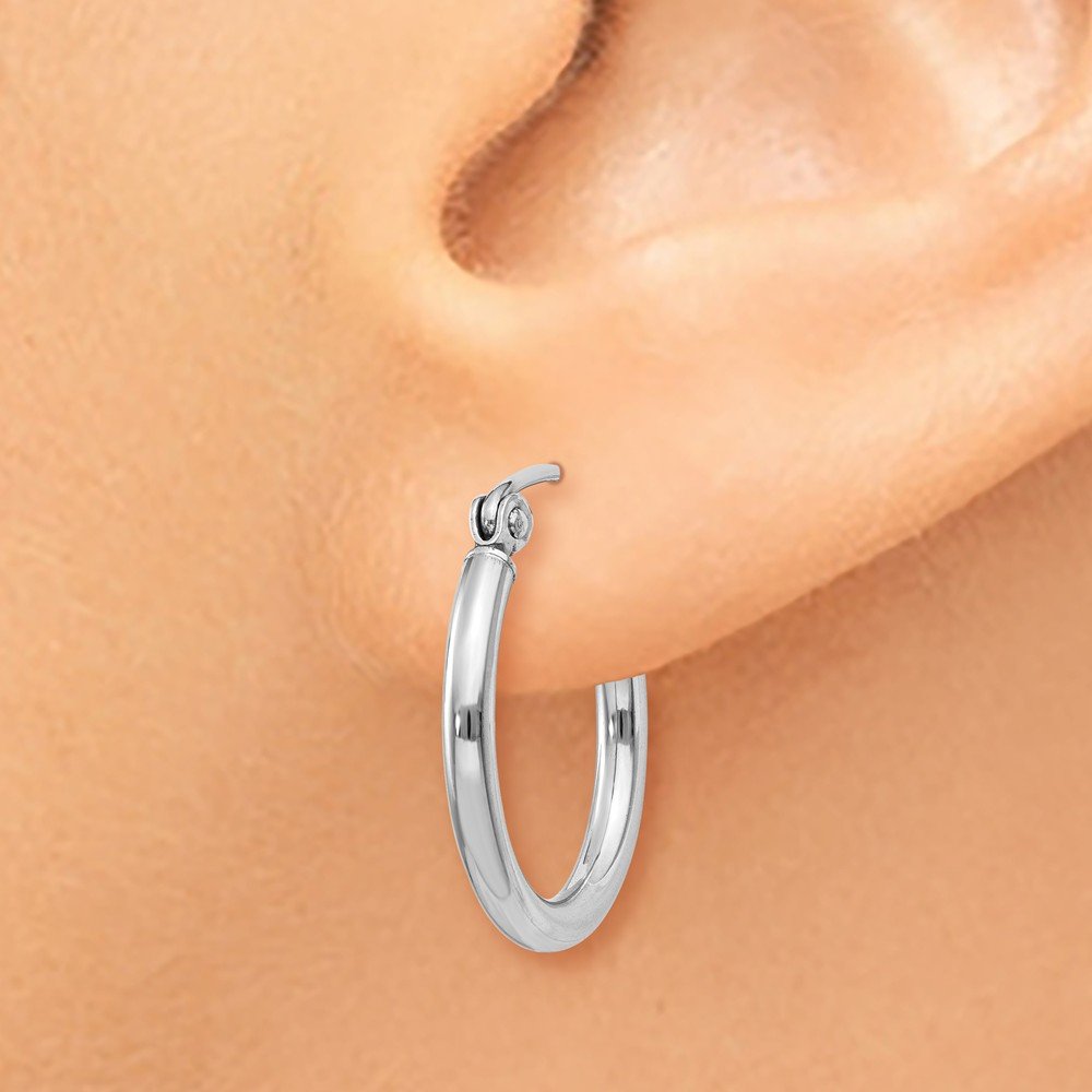 Jewels By Lux 10k White Gold 2mm Round Hoop Earrings for Women - Classic Minimalist Small Hoops for Everyday Wear, Gift Giving & Special Occasions