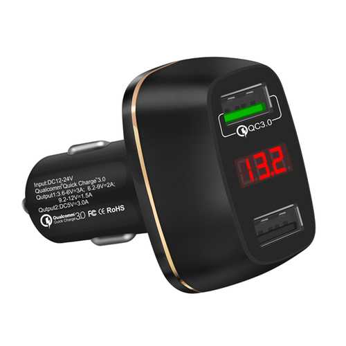 Dual USB 3A QC3.0 Fast Car Charger with LED Display - Compatible with iPhone X/8, OnePlus 5, Xiaomi Mi6, Redmi Note4 - Perfect for Road Trips & Daily Commuting