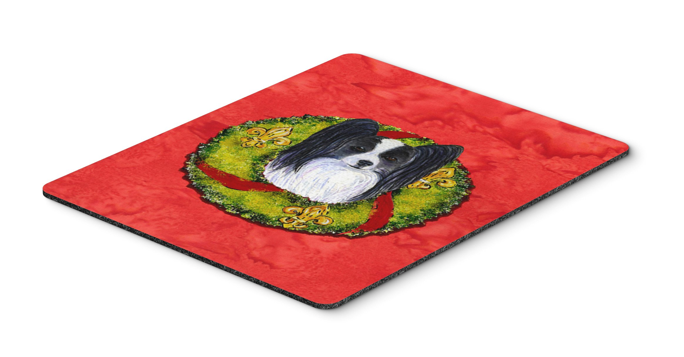 Caroline's Treasures SS4192MP Papillon Christmas Wreath Mouse Pad - Large Washable Non-Slip Desk Mat for Home Office, Gaming & Computer Use | Perfect Holiday Gift & Workspace Decor