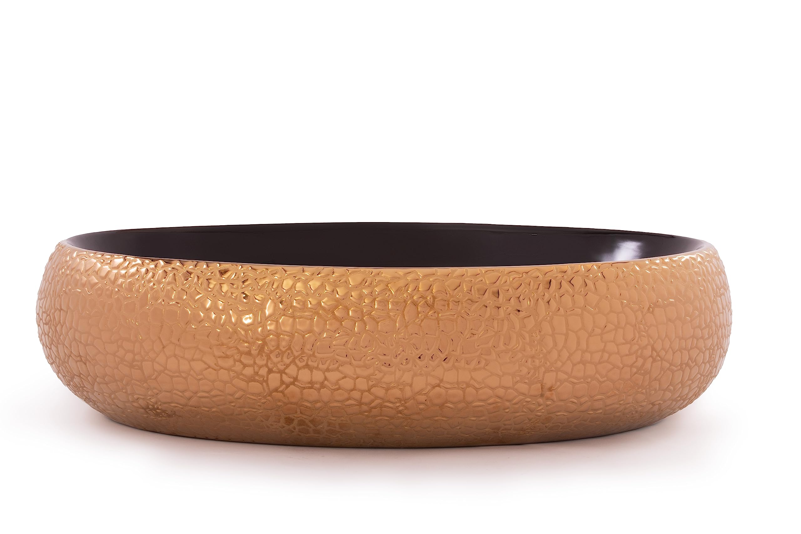 Premium RD Luxury® Oval Ceramic Designer Sink - High Quality Crocodile Texture Surface, Copper Gold & Black, 60 x 40 cm - Perfect for Modern Bathroom & Luxury Kitchen Renovations