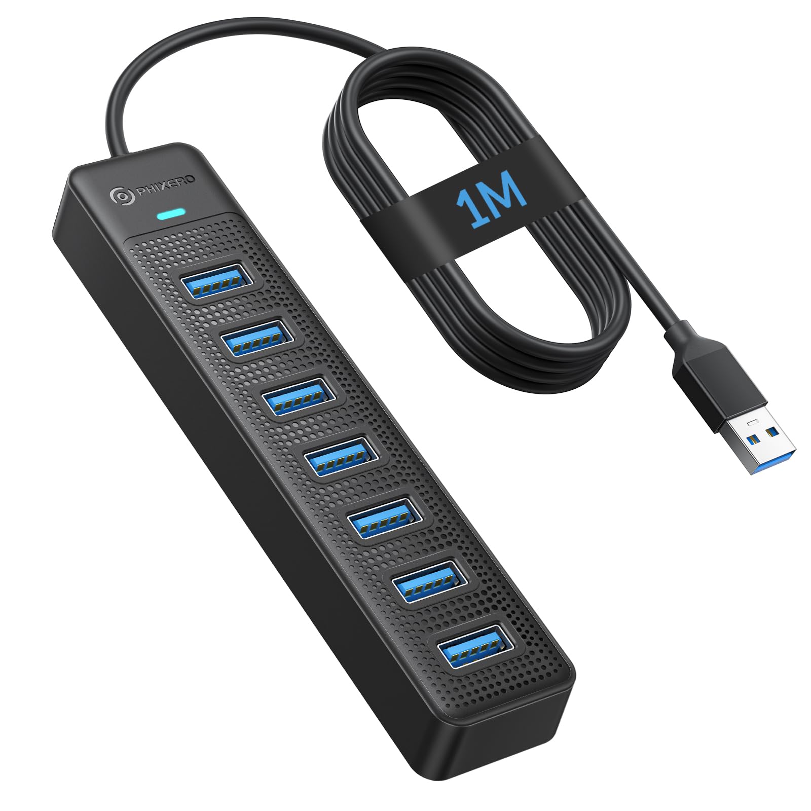 PHIXERO 7-Port USB 3.0 Hub with 3.3FT Cable - High-Speed Data Transfer USB Splitter for PC, Laptop, MacBook - Compatible with USB 3.0/2.0/1.1 Devices - Perfect for Home Office, Gaming & Multiple Device Charging