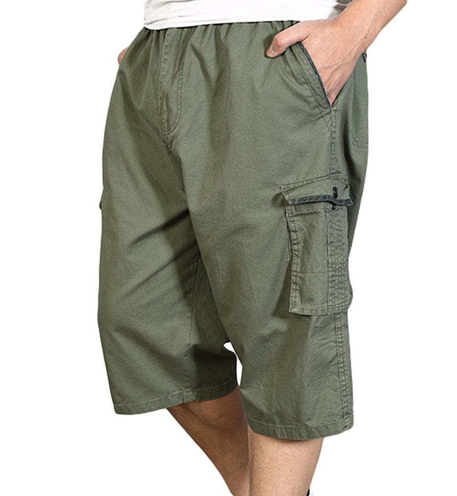 Chickle Men's Loose Fit Big & Tall 3/4 Cargo Shorts - Army Green 2XL - Comfortable Outdoor Work & Casual Wear for Hiking, Fishing & Summer Activities