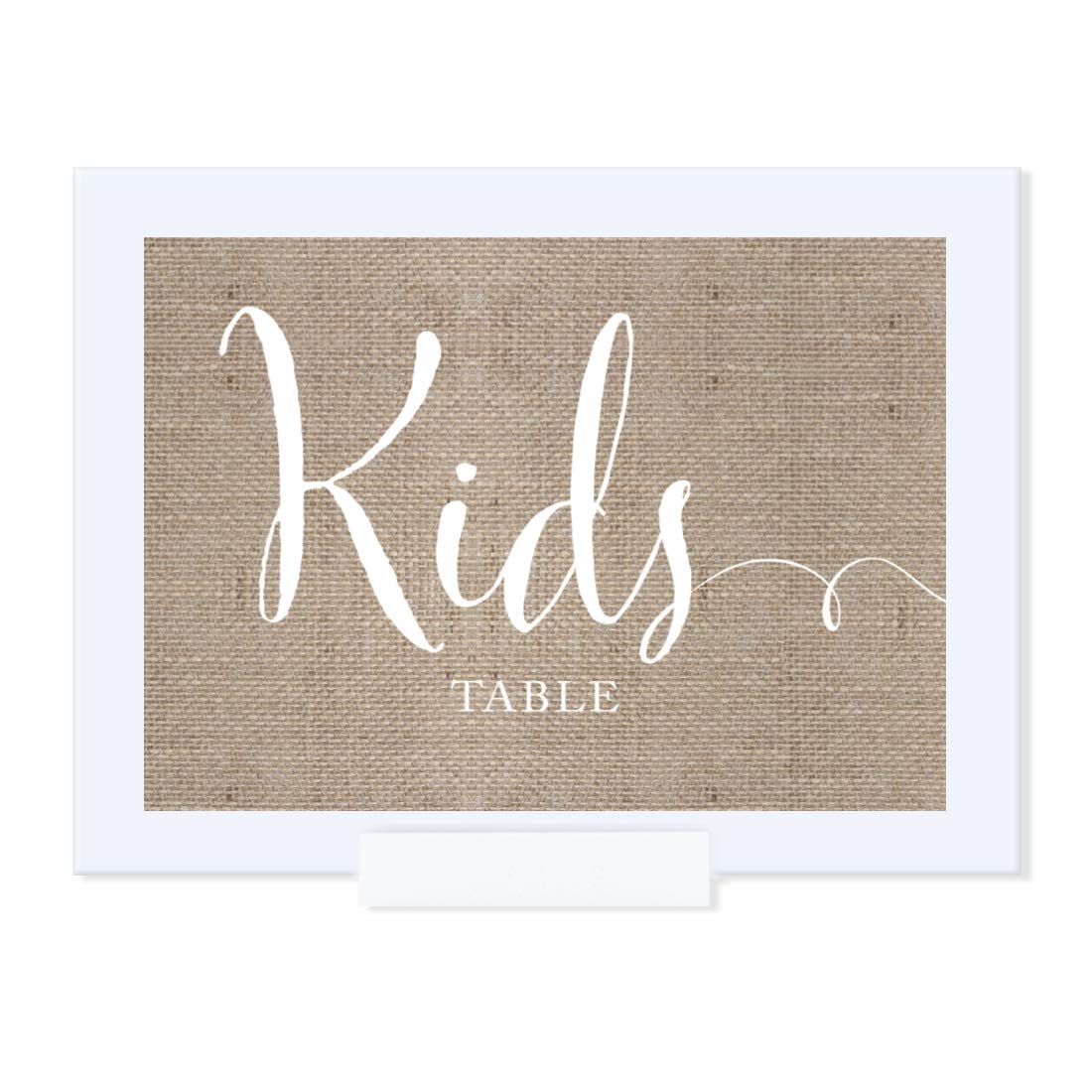 Andaz Press Wedding Framed Party Signs - Rustic Burlap Printed Cardstock 5x7 Inch - Kids Table Decor Sign - 1 Pack with Frame - Perfect for Weddings, Baby Showers & Birthday Parties
