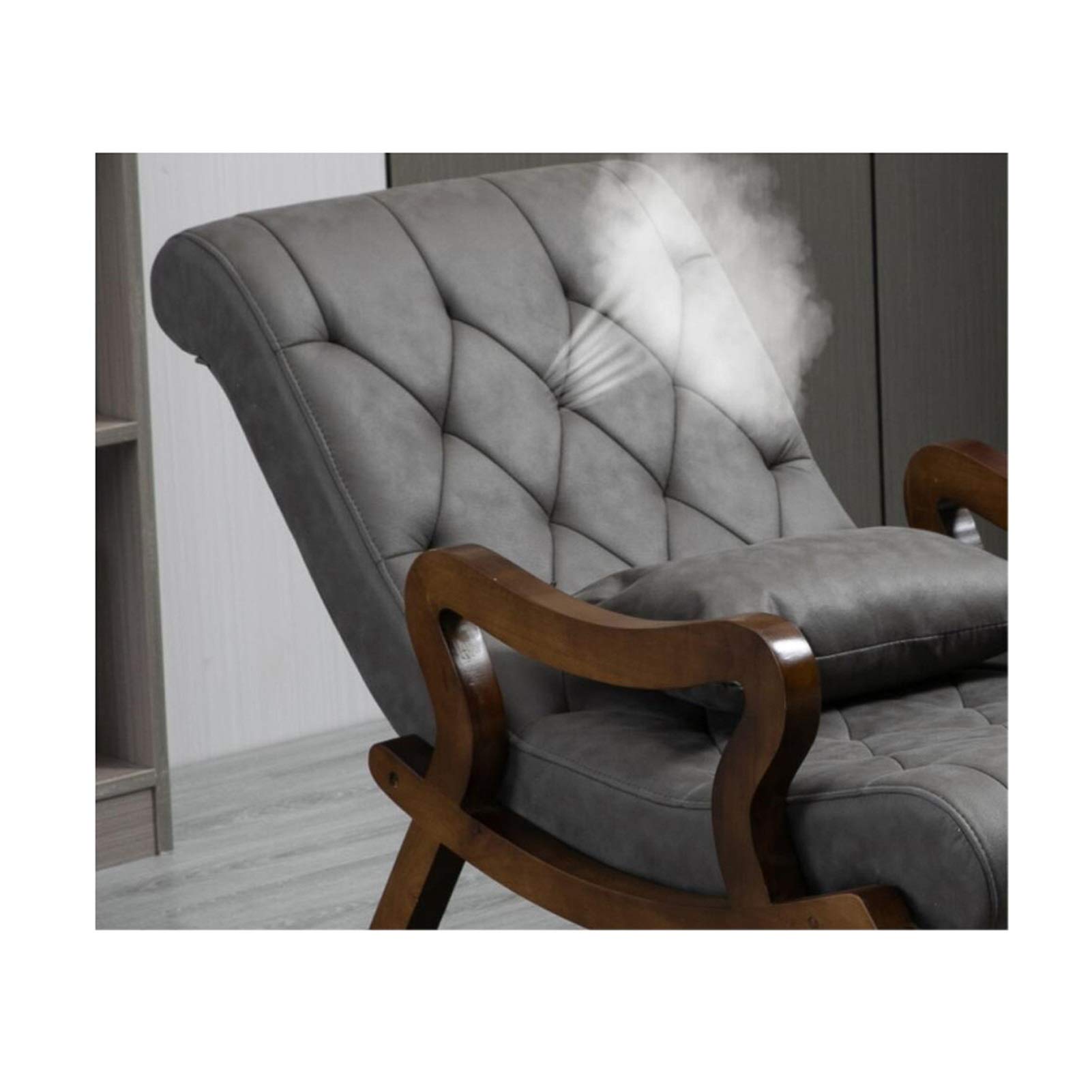 Solid Wood Rocking Chair - Chinese Style Comfortable Recliner with Footrest, Ergonomic Technology Fabric for Elderly, Balcony & Living Room Relaxation (125x67x89cm) - Perfect for Nursery, Porch Swing or Reading Nook