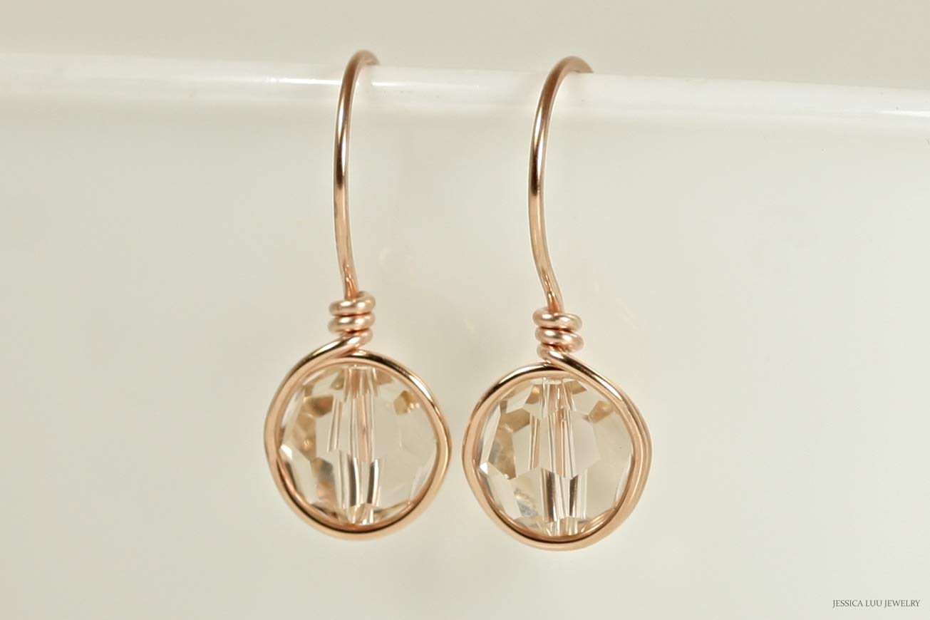Rose Gold Earrings with Silk Crystals - Handmade Jewelry for Party & Wedding