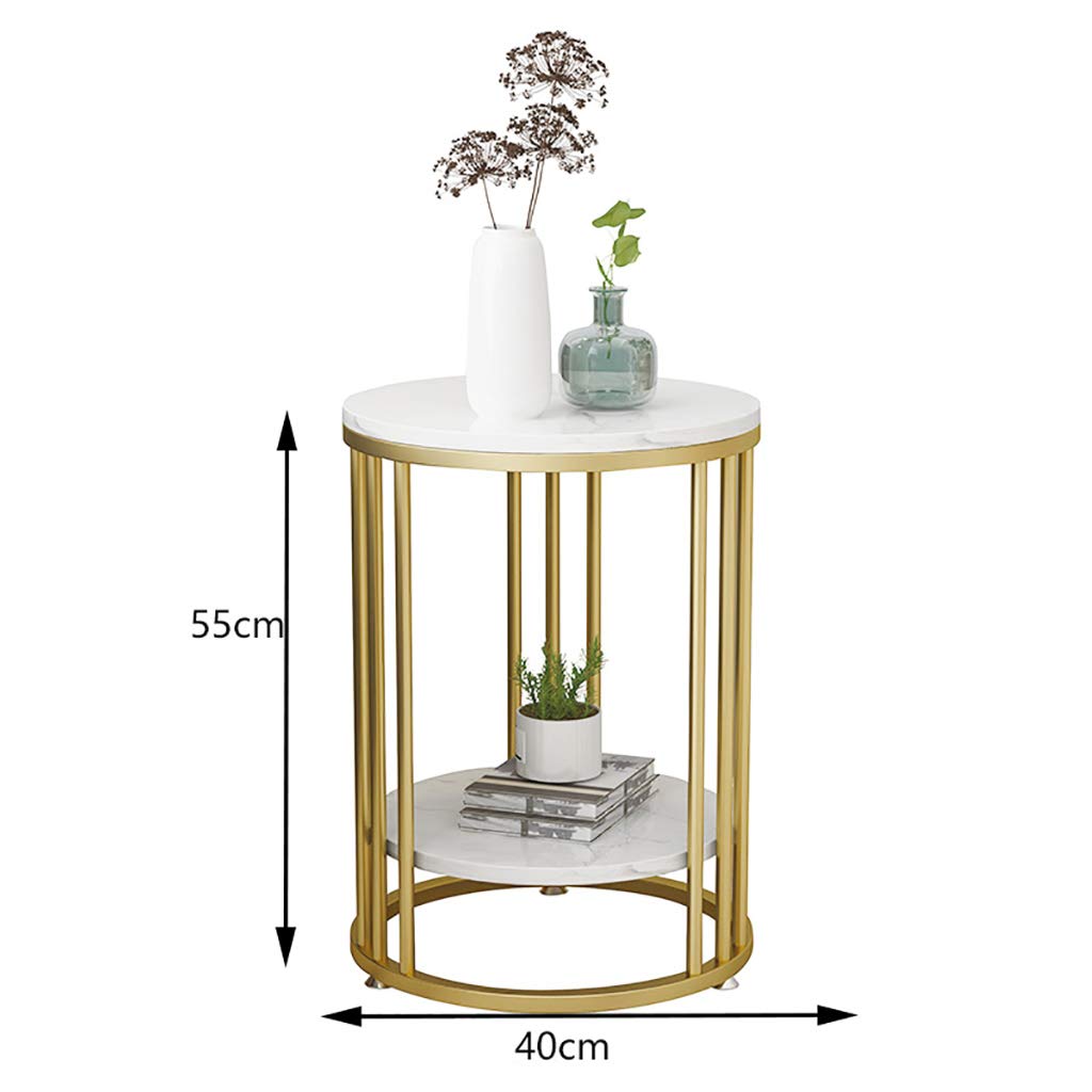 Modern Round Coffee Table with Two-Tier Marble Design - Gold/Black End Table for Living Room | Stylish Snack Table & Household Side Table | Perfect for Small Spaces, Apartments and Lounge Areas