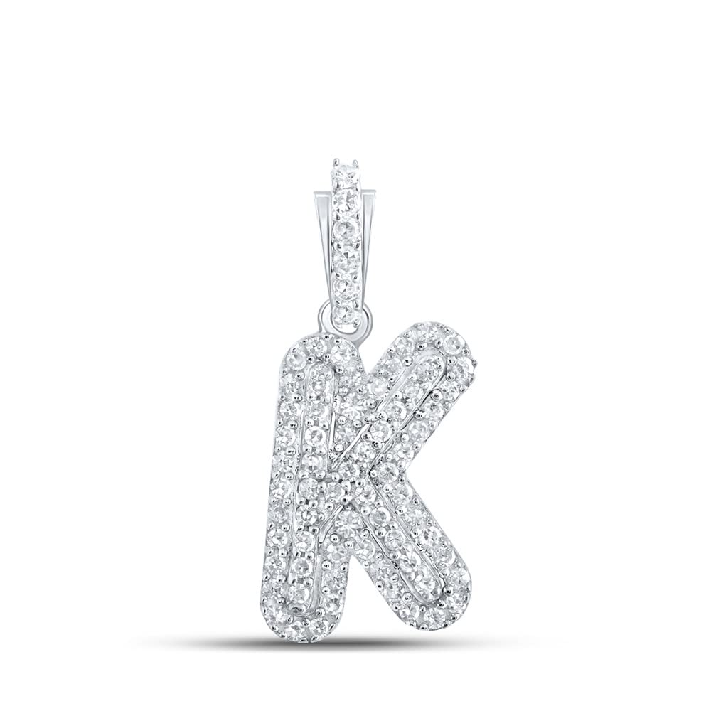10K White Gold Round White Diamond Letter K Initial Pendant Necklace for Women - 1/5 CTTW Dazzlingrock Collection - Perfect Gift for Birthday, Anniversary & Valentine's Day