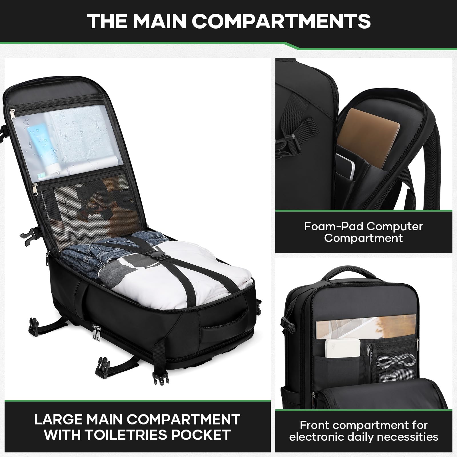 Maelstrom 35L Travel Backpack for Men & Women - Waterproof Carry-On with Belt Bag & Shoe Compartment, Fits 17” Laptop - Classic Black, Large - Perfect for Airplane Travel & Outdoor Adventures