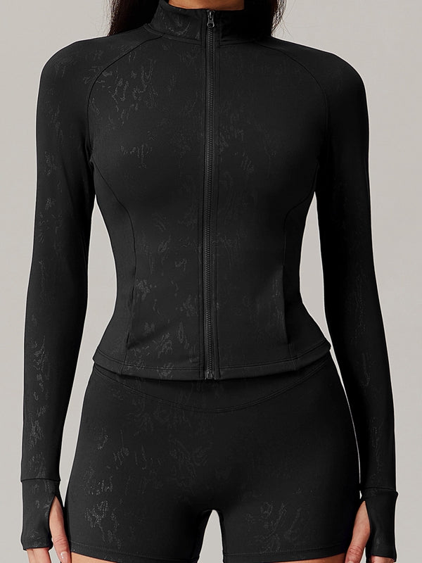 ZASUWA Women's Sexy Hot Stamping Print Thumbhole Jacket with Pockets - Fashionable Outerwear for Night Out, Party & Street Style