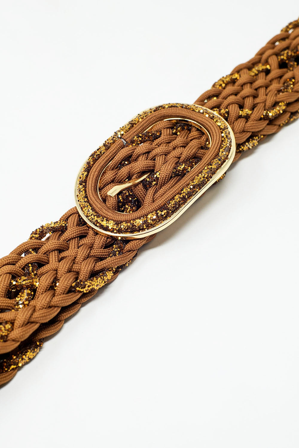 Braided Brown Leather Belt with Interwoven Gold Thread & Oval Buckle – Perfect for Casual, Office, and Formal Outfits