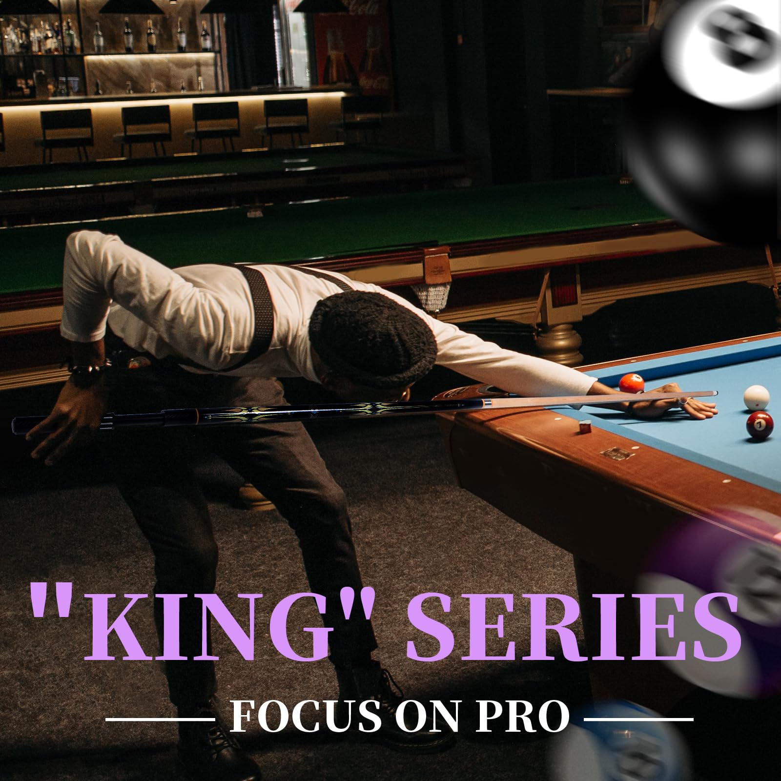 Lotmusic 58-Inch Professional Telescopic Fiber Pool Cue Stick Set with Extension Cue & Black Case – Perfect for Billiards, Pool Halls, and Home Game Rooms