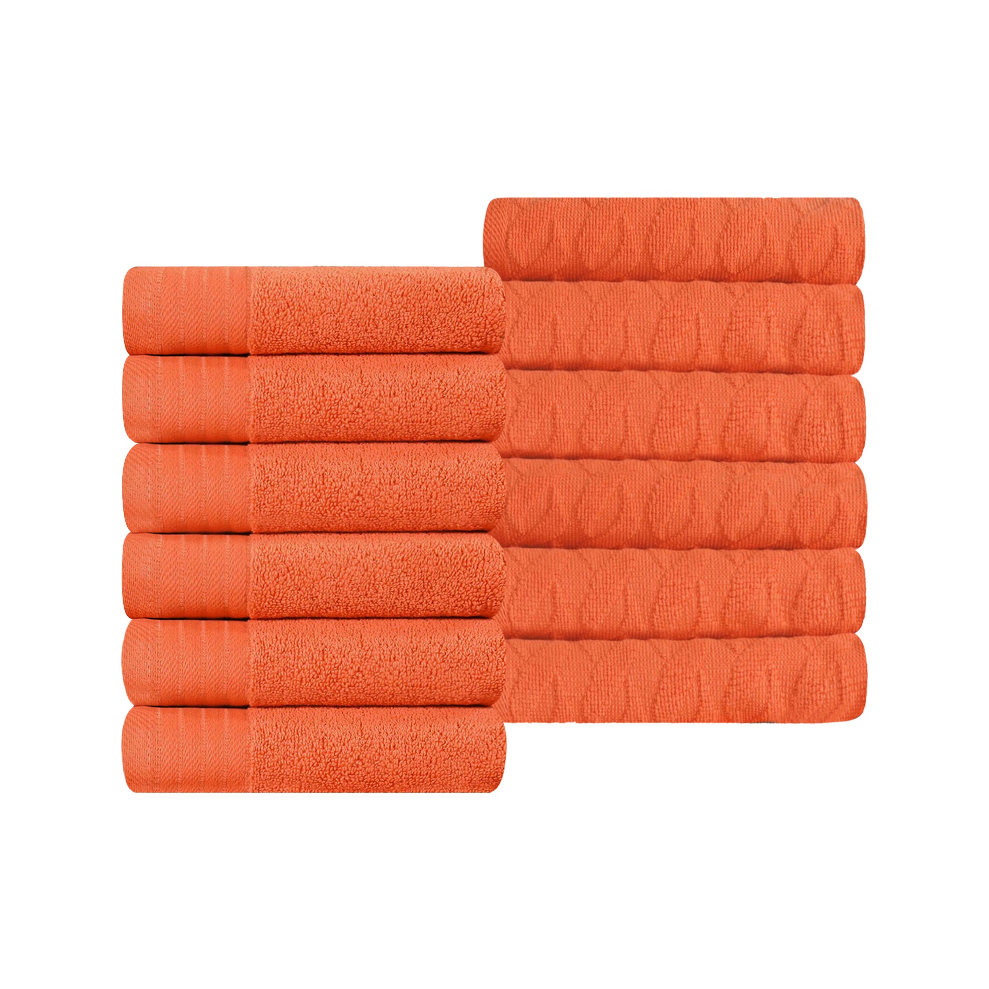 Premium 12-Piece Turkish Cotton Face Towel Set - Jacquard Herringbone & Solid Design | Soft & Absorbent for Bathroom, Spa, Gym & Travel